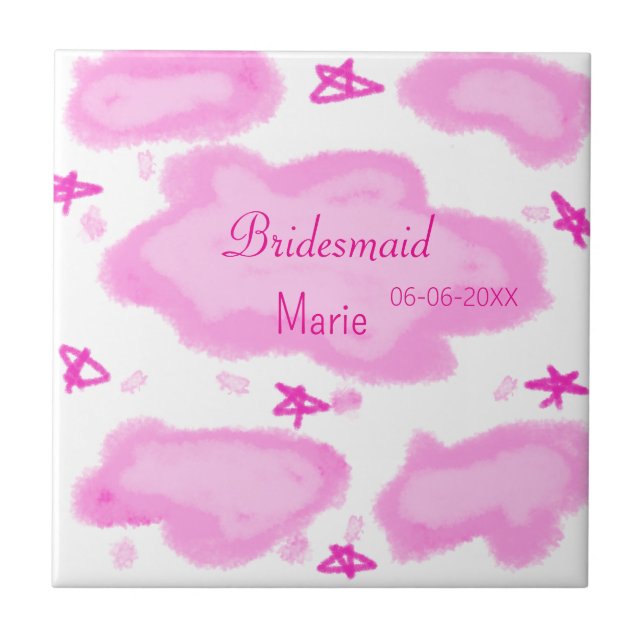 Azulejo nubes rosas estrellas pastel bridesmaid giratorio  (Frente)
