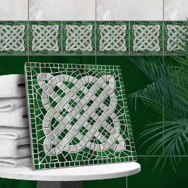 Azulejo Nudo celta de mosaico - mármol verde y perlas