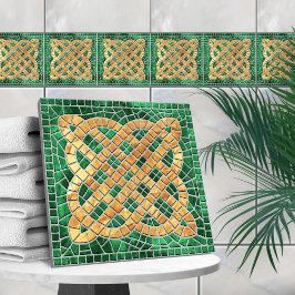 Azulejo Nudo celta mosaico - mármol verde y oro