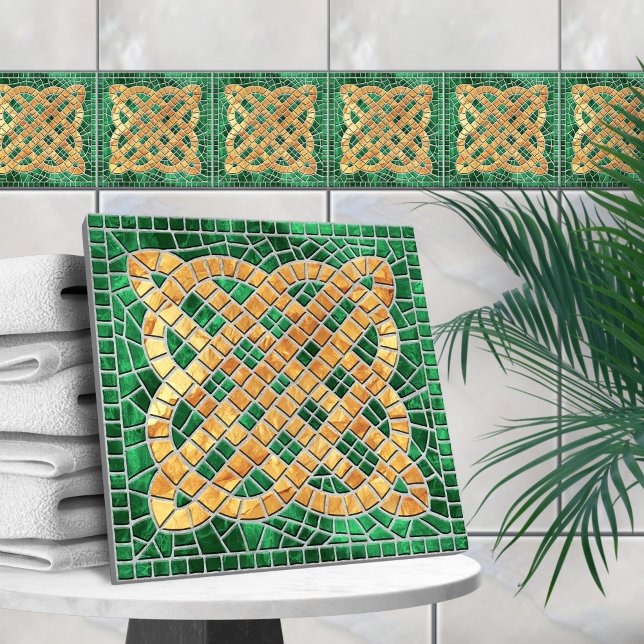 Azulejo Nudo celta mosaico - mármol verde y oro (Subido por el creador)