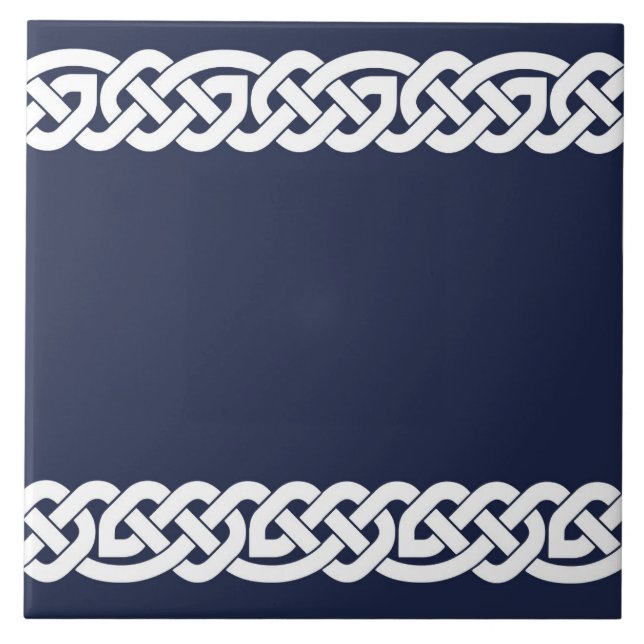 Azulejo nudos celtas, ornamentales, azul marino, blanco (Frente)