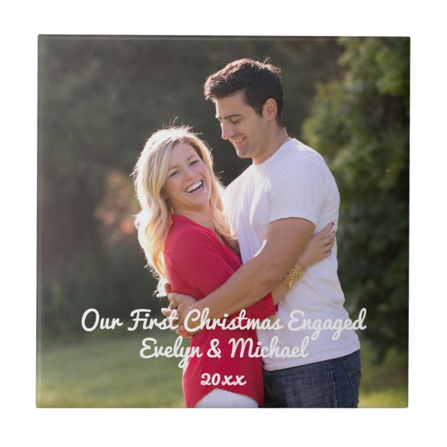 Azulejo Nuestra primera foto de la pareja de Navidad (Frente)