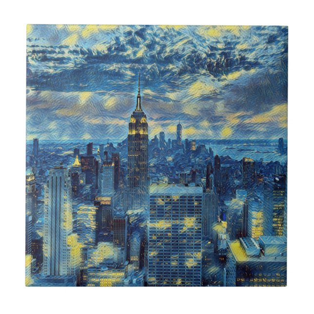 Azulejo Nueva York City Skyline Van Gogh Starry Night Art (Frente)