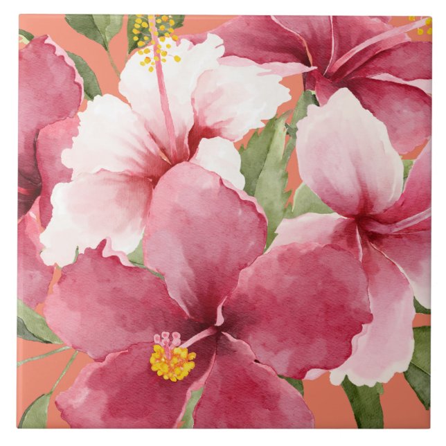 Azulejo Nuevo hogar con elegantes flores de acuarela rosa (Frente)