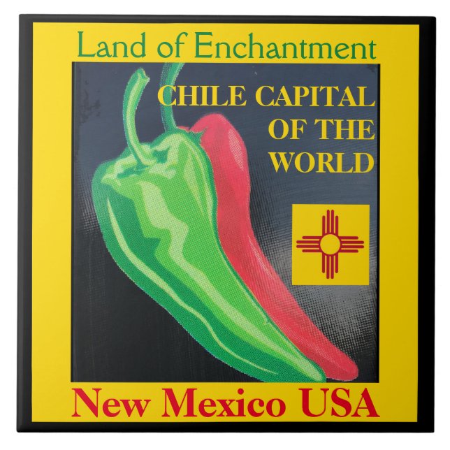 Azulejo Nuevo México Chile Tierra de encantamiento rojo o  (Frente)