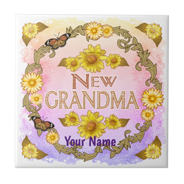 Azulejo Nuevo nombre personalizado de la abuela (Frente)