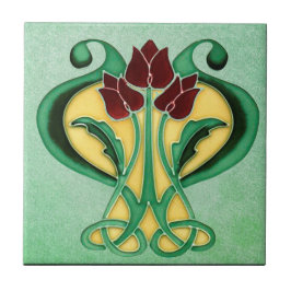 Azulejo Nuevo y bello Art Nouveau, floral verde