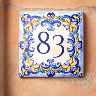 Azulejo Número de casa azul personalizado Mediterráneo
