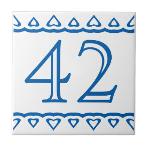 Azulejo Número de casa - corazones azules en blanco