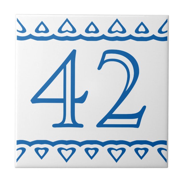 Azulejo Número de casa - corazones azules en blanco (Frente)