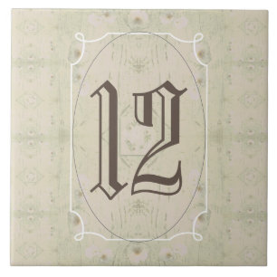 Azulejo Número de casa floral de madera antiguo