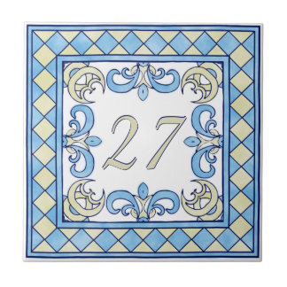 Azulejo Número de casa grande azul y amarillo