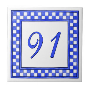 Azulejo Número de casa grande azul y blanco