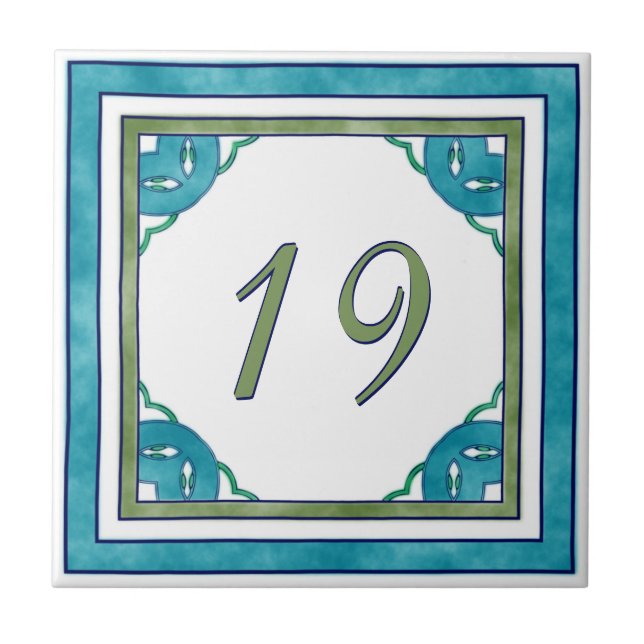Azulejo Número de casa grande verde azulado y verde (Frente)