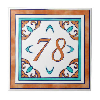 Azulejo Número de Gran Casa verde azulada y Naranja