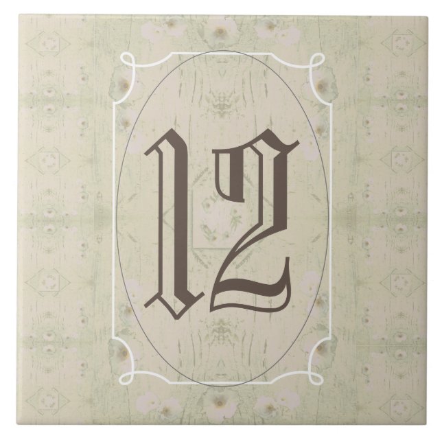 Azulejo Número de la casa floral de madera antigua (Frente)