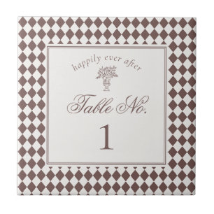 Azulejo Número de mesa de boda con cuadros de arlequín mar