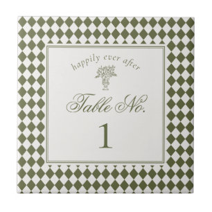 Azulejo Número de mesa de boda con cuadros de arlequín ver