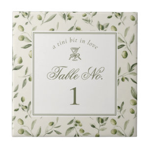 Azulejo Número de mesa de boda con patrón verde de Martini