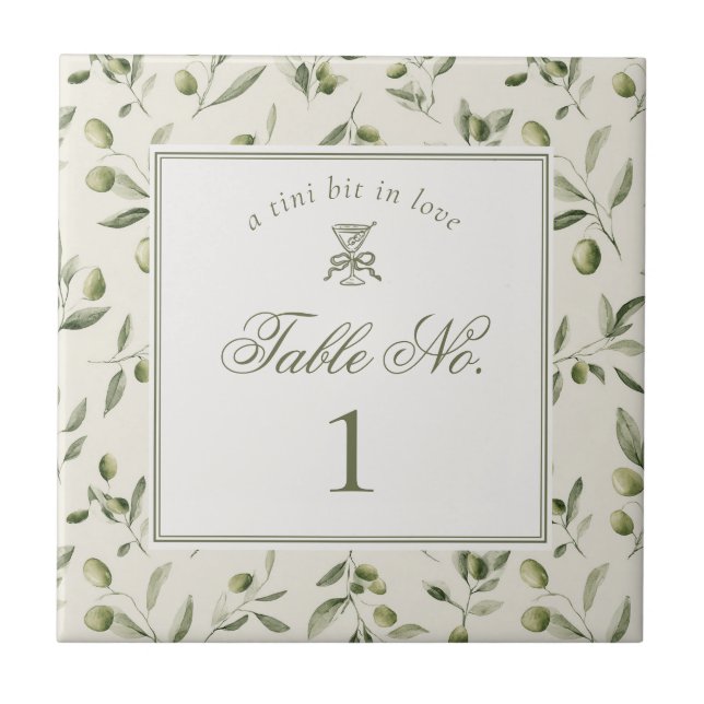 Azulejo Número de mesa de boda con patrón verde de Martini (Frente)