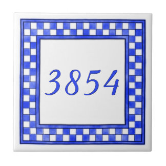 Azulejo Número de pequeña casa azul y blanco