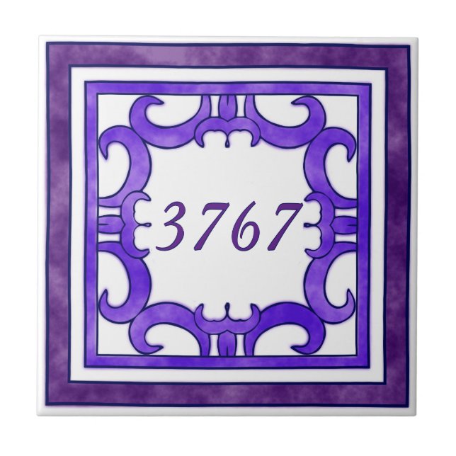 Azulejo Número de pequeña casa morada (Frente)