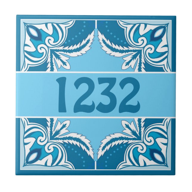 Azulejo número personalizado Azul y blanco Porto Azulejos, (Frente)