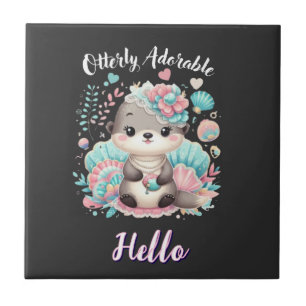 Azulejo Nutria adorable y kawaii