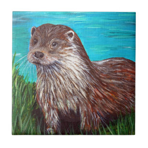 Azulejo Nutria por una pintura del río