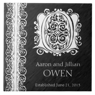 Azulejo O Monograma "Lazo blanco sobre negro" Boda Tile