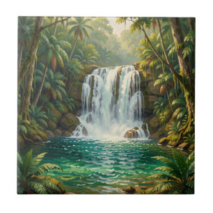 Azulejo Oasis de exuberante cascada tropical