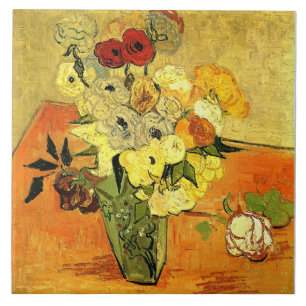 Azulejo Obra de arte de Van Gogh, Jarrón japonés con rosas