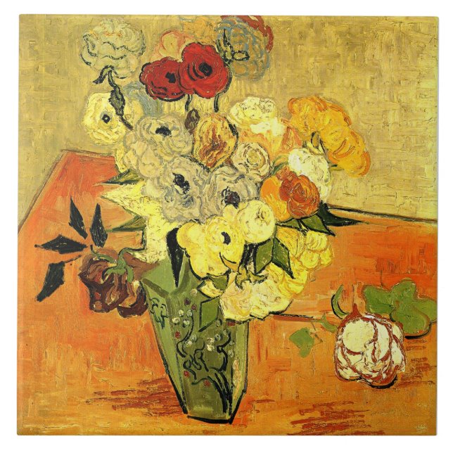Azulejo Obra de arte de Van Gogh, Jarrón japonés con rosas (Frente)