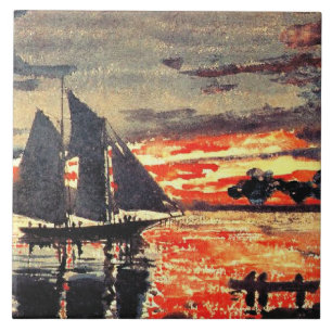 Azulejo Obra de arte de Winslow Homer, Fuegos del Atardece
