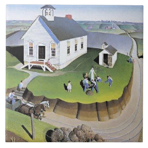Azulejo Obra de arte del Día del Árbol de Grant Wood