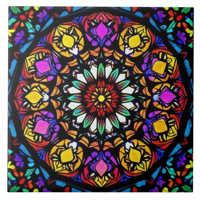 Azulejo Obra de arte floral de vidrio templado de Mandala (Frente)