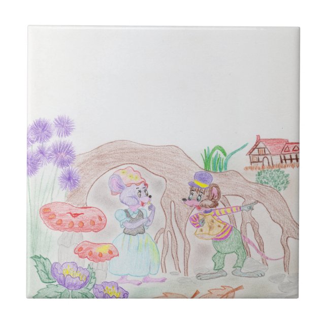 Azulejo Obras de arte de niños personalizados, dos ratones (Frente)