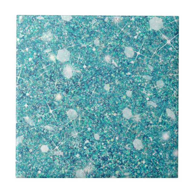 Azulejo Ocean Blue Aqua Color Faux Purpurina Solid (Frente)