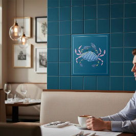 Azulejo Ocean Blue Crab Marine Life Artistic Tile