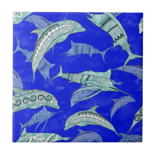 Azulejo Ocean Blue Marine Animals Dolphins Marlins