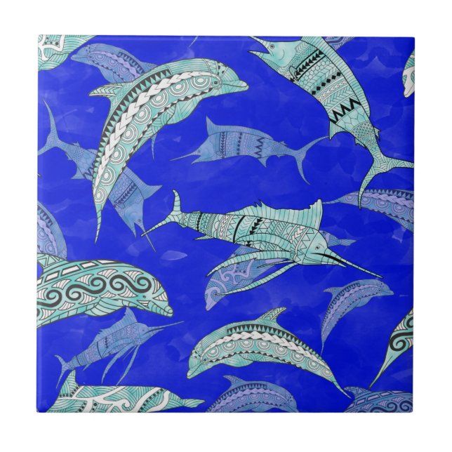 Azulejo Ocean Blue Marine Animals Dolphins Marlins (Frente)
