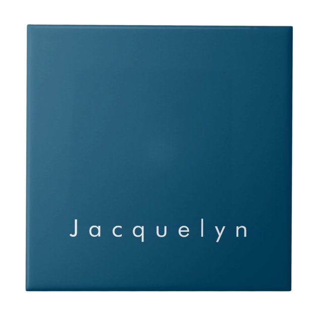 Azulejo Ocean Blue Plain Elegant Nombre Minimalista Modern (Frente)