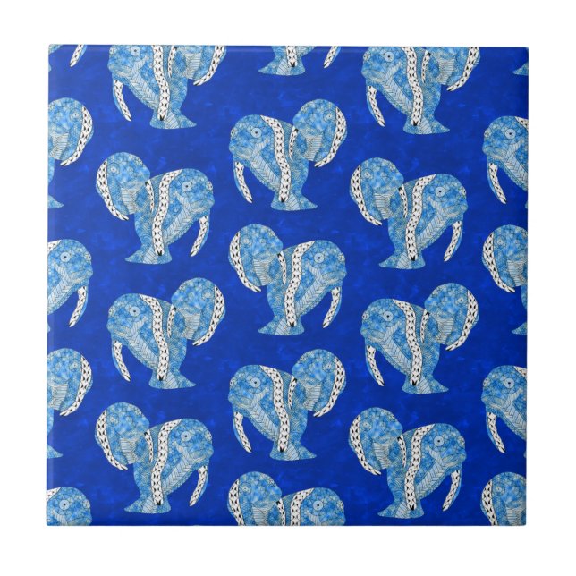 Azulejo Ocean Blue Tribal Tattoo Manatees (Frente)