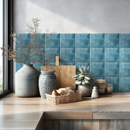 Azulejo Ocean Blue Watercolor Modern Coastal Kitchen