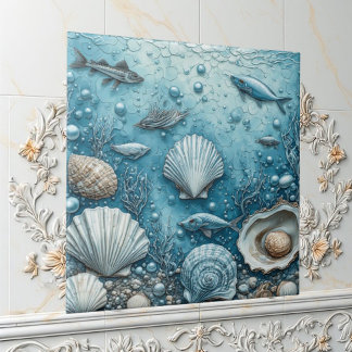 Azulejo Ocean Bubble Aquatic Fish Seashell Underwater Art