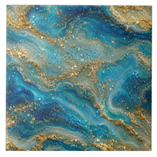 Azulejo Ocean Gold Flow – Azul Turquesa Abstracto