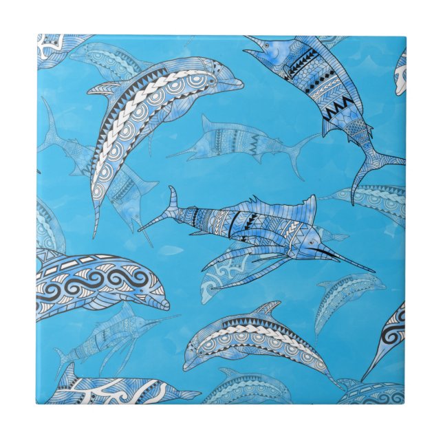 Azulejo Ocean Marine Animals Dolphins Marlins (Frente)