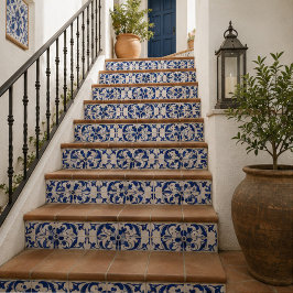 Azulejo Ocean Scroll Hand Painted Blue Floral Watercolor