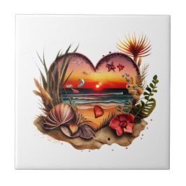 Azulejo Ocean Seashells Beach Sunset Kitchen Baño Cer