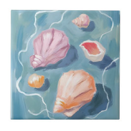 Azulejo Ocean Seashells Watercolor Coastal Beach Sea